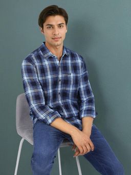Wrangler - Men Checked Blue Regular Fit Shirt