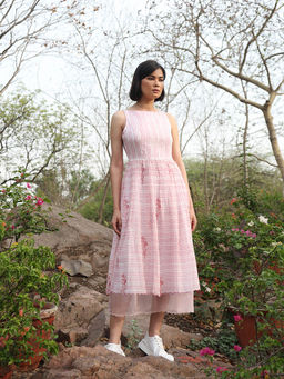 WeaverStory - Pink Handloom Printed Dress