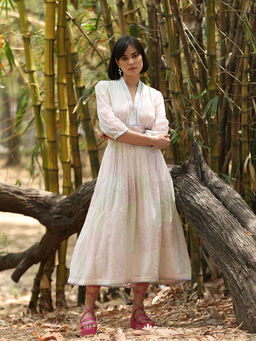 WeaverStory - White Hand Printed Dress