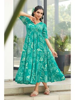 Gahan - Womens Turquoise Elegant Flared Dress