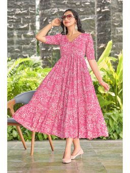 Gahan - Womens Pink Elegant Flared Dress