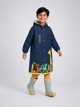 Little Surprise Box - Navy Blue Giraffe Knee-Length Raincoat for Kids