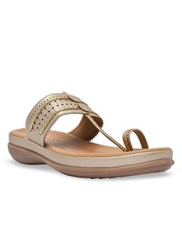 ROCIA - By Regal Gold Women Kolhapuri Flat Comfort Sandals