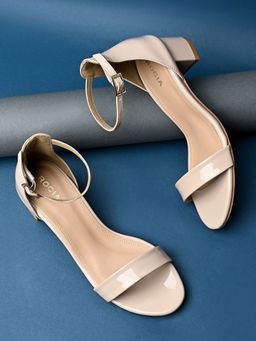 ROCIA - By Regal Beige Women Ankle Strap Block Sandal Heels