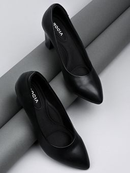 ROCIA - By Regal Black Women Stacking Heel Pumps
