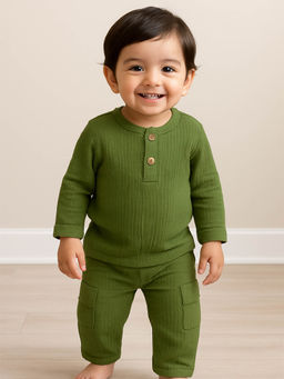 Moms Home - Shirt And Pant Co-Ord Set For Kids-Green