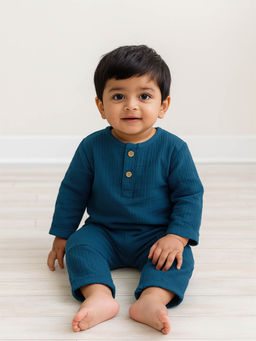Moms Home - Shirt And Pant Co-Ord Set For Kids-Teal