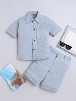FOURFOLDS - Grey Cotton Knitted Solid Half Sleeves Co-Ord Sets