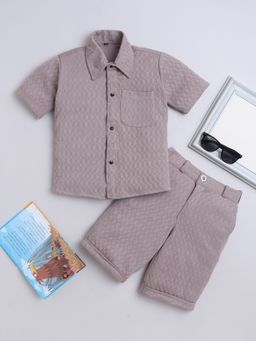 FOURFOLDS - Mauve Cotton Knitted Solid Half Sleeves Co-Ord Sets