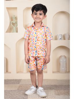 Polka Tots - Cotton Half Sleeve Geometric Print Co-Ord Set-Multi-Color