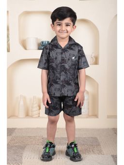 Polka Tots - Cotton Half Sleeve Abstract Print Co-Ord Set-Black