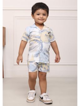 Polka Tots - Cotton Half Sleeve Printed Co-Ord Set-White