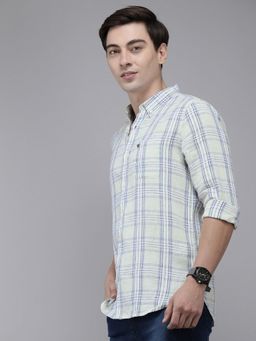 The Bear House - Men Cream-coloured Tartan Checked Pure Cotton Slim Fit Casual Shirt