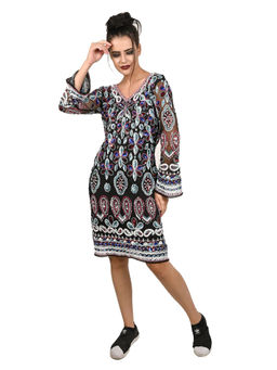 Odette - Black V-Neck Sequin Embroidered Midi Dress