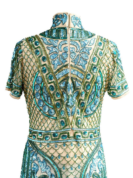 beaded turtle dress MNM Couture K3925 Embroidery Beaded Turtle Neck Long Dress