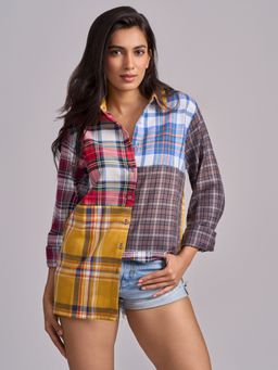 How When Wear - Multi-Colour Mixed Check Long Sleeve Shirt