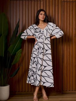 How When Wear - White Flap Marble Print Dress