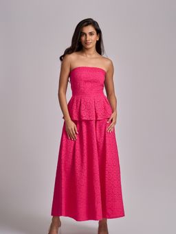 How When Wear - Pink Broderie Bandeau Maxi Dress