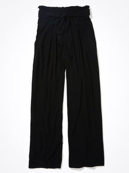 American Eagle - Women Black Paperbag Wide Leg Trouser