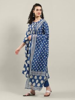 MEENA BAZAAR - Printed Blue Cotton Kurta with Pant and Dupatta