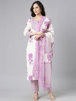 NEERU'S - Purple Printed Straight Kurta with Pant and Dupatta