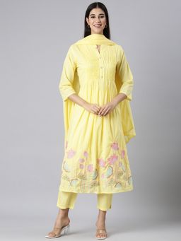 NEERU'S - Yellow Embroidered Straight Kurta with Pant and Dupatta