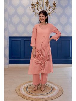 AADEWS - Pink Beauty Orange Embroidery Kurta with Pant