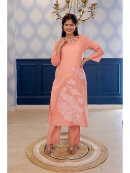 AADEWS - SAKHI Peach Embroidered Kurta with Pant
