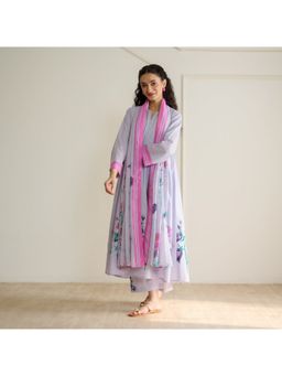 Rustorange - Zuhal Cotton Kurta Set with Mulmul Slip Lavender Kurta with Pant and Dupatta