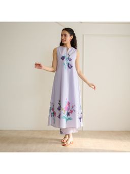 Rustorange - Aviva Patchwork Cotton Mulmul Slip Lavender Kurta with Pant