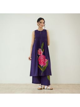Rustorange - Belle Slub Cotton Purple Kurta with Pant