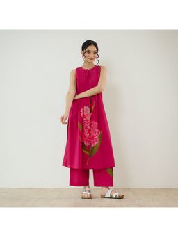 Rustorange - Belle Slub Cotton Magenta Kurta with Pant
