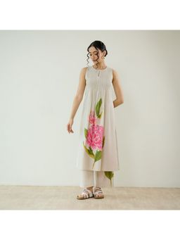Rustorange - Belle Slub Cotton Off White Kurta with Pant