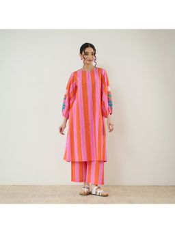Rustorange - Verandah Striped Orange Kurta with Pant