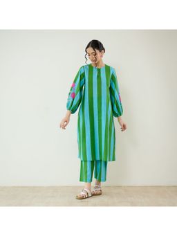 Rustorange - Verandah Striped Sea Green Kurta with Pant