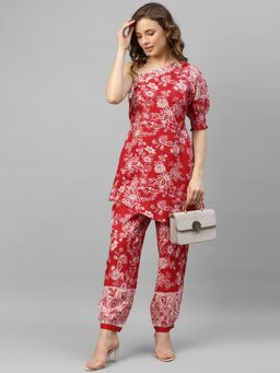 Deebaco - Women Asymmetrical Floral Pure Rayon Co-Ord