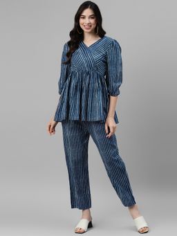 Deebaco - Indigo Stripes Flared Pure Cotton Co-Ord