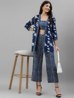 Deebaco - Indigo Pure Rayon Women Top with Pant and Jacket