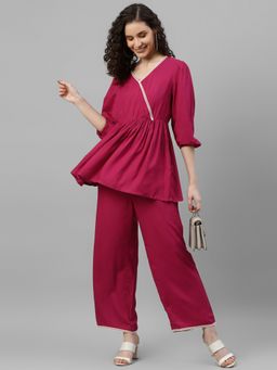 Deebaco - Magenta Pure Rayon Peplum Women Co-Ord