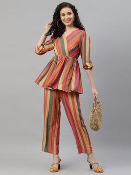 Deebaco - Women Stripes Pure Rayon Peplum Co-Ord