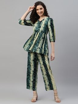 Deebaco - Multi Color Printed Pure Rayon Peplum Women Co-Ord