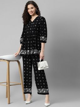 Deebaco - Black with Border Pure Rayon Women Co-Ord