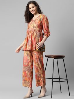 Deebaco - Abstract Print Multicolored Pure Rayon Women Co-Ord