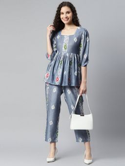 Deebaco - Grey Bandhani Print Pure Rayon Women Co-Ord
