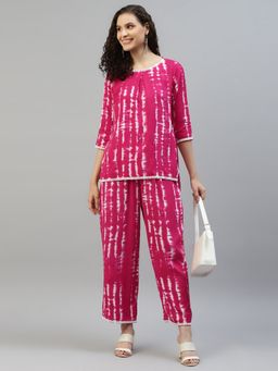 Deebaco - Magenta Tie Dye Women Pure Rayon Co-Ord