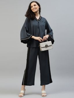 Deebaco - Grey and Black Pure Rayon Women Co-Ord