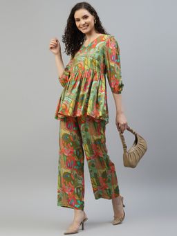 Deebaco - Green Abstract Printed Pure Rayon Co-Ord