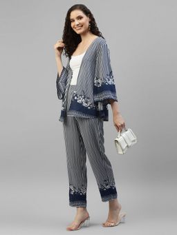 Deebaco - Blue Stripes Pure Rayon Women Shrug with Pant Co-Ord
