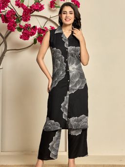 KAFTANIZE - Black Abstract Bold Placement Floral Printed Co-Ords
