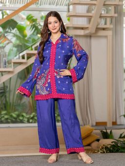 KAFTANIZE - Purple Flower and Paisley Motif Printed Co-Ords